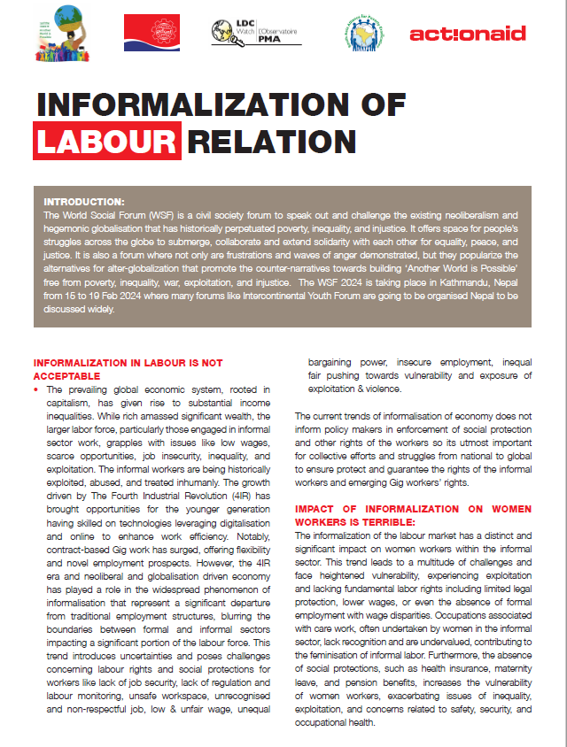 Publication cover: Brochure: Informalisation of labour relations and leaflet on GIG economy