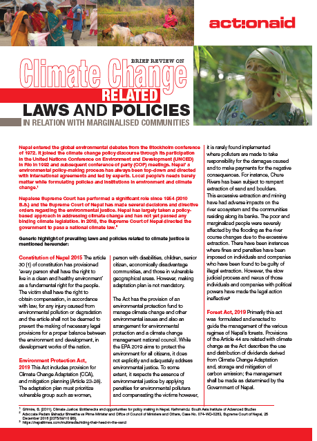 Publication cover: Brochure: Climate Change related laws and policies in relation with marginalized communities