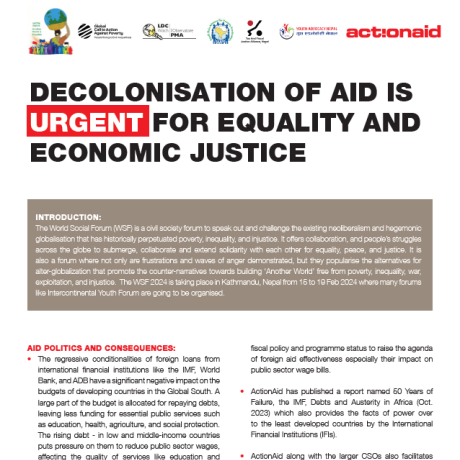 DECOLONISATION OF AID IS URGENT FOR EQUALITY AND ECONOMIC JUSTICE